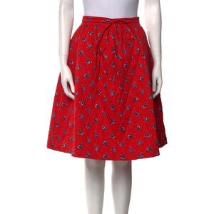 Vintage Kenzo Paris Red Floral Print Knee-Length A-Line Skirt Medium FR38 US6